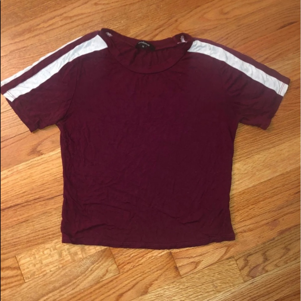 Burgundy crop top with white stripe on top!